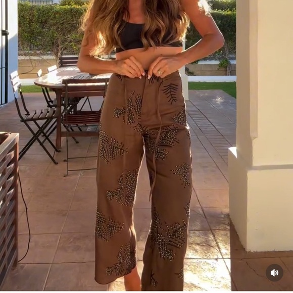NWT ZARA EMBROIDERED WIDE LEG PANTS ZW COLLECTION - Picture 14 of 16